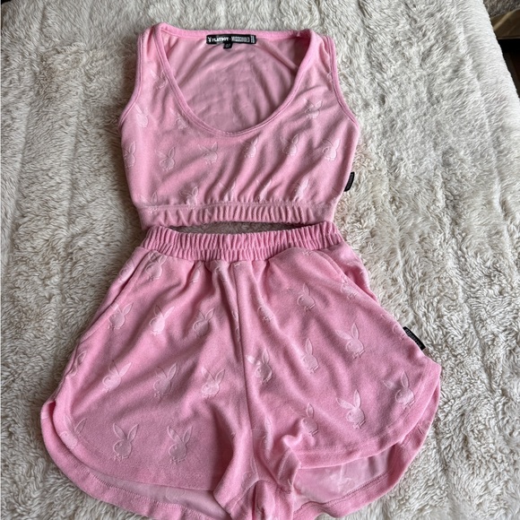 PLAYBOY Pants - PLAYBOY x Missguided Pink Lounge Set shorts & top 6/4 Small
